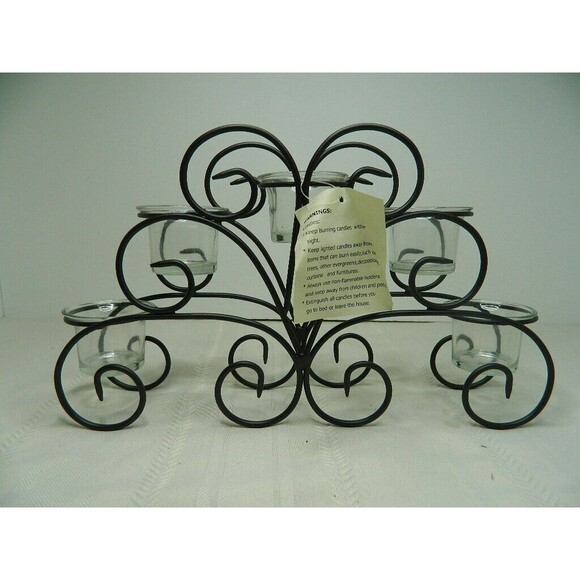 Home Elements Wire Candle Holder w/5 Glass Votives 13.25"LX 8"HX 3"W  Open Box - Picture 3 of 14